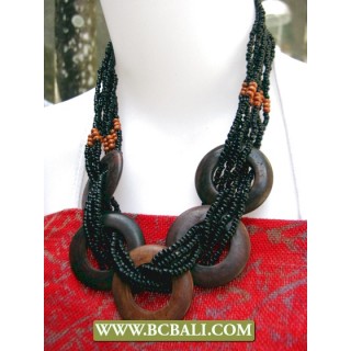 Cute Style Black Beaded wrap Wooden Necklaces